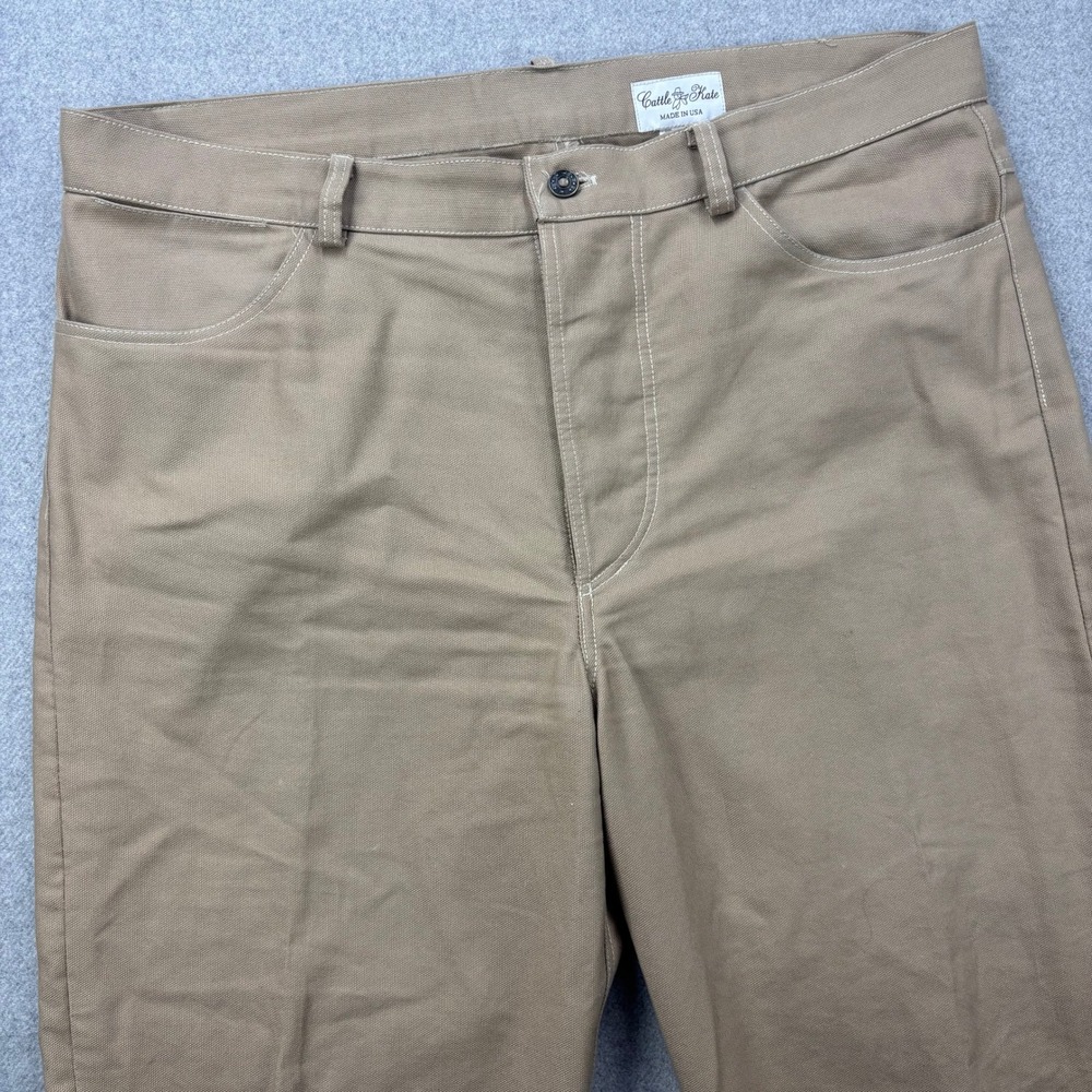 Cattle Kate JW Pants Mens 39x33 (Actual) Tan Canvas USA Western Cowboy *FLAW‎